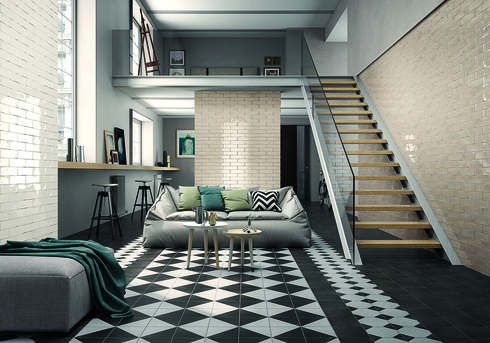 מקצב גיאומטרי בסלון מייתר את הצורך בשטיח DECUS, להשיג ב- HeziBank